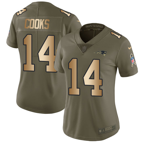 Nike Patriots #14 Brandin Cooks Olive/Gold Women's Stitched NFL Limited Salute to Service Jersey